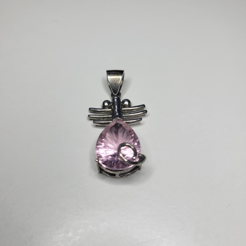 Sterling Silver Pink Pear Teardrop 1/2" W Gemstone Drop Pendant Decorative Charm